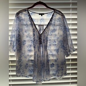 1. State Sheer Blouse with Blue Floral Pattern